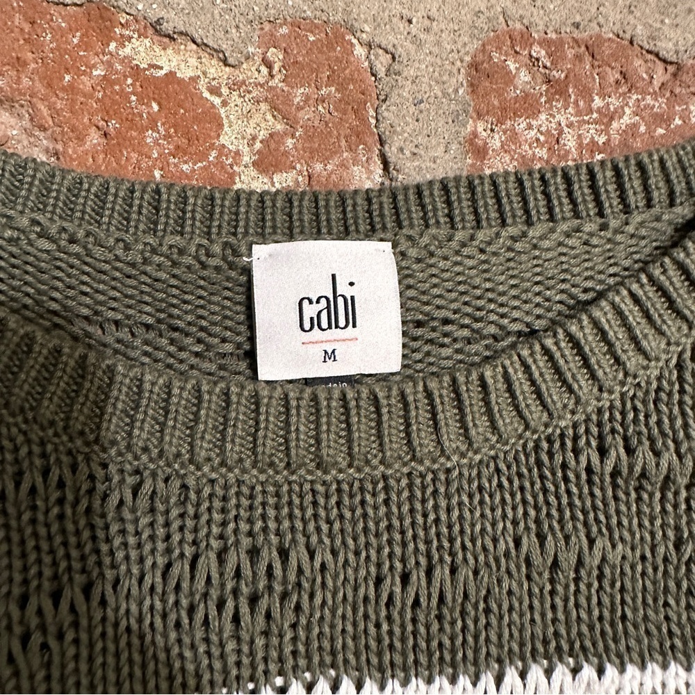 Cabi  Scout Pullover Med Green Striped Open Knit Long Sleeve Oversized sweater - Picture 3 of 16